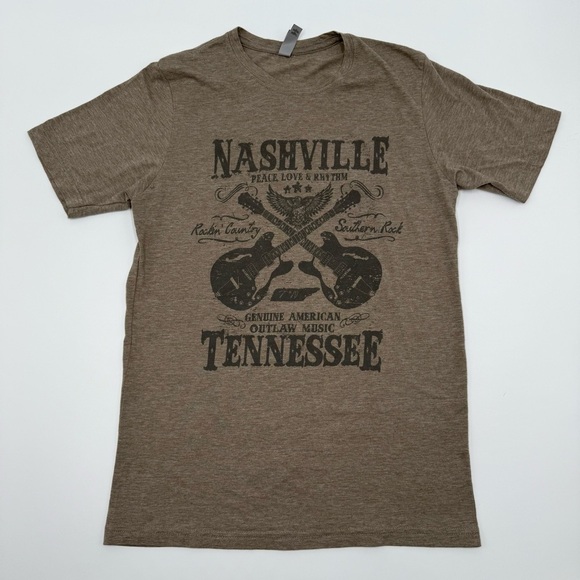 Next Apparel Women’s Nashville Peace Love & Rhythm Graphic Brown Tee Shirt Small - Picture 4 of 9